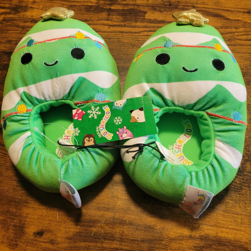Squishmallows Festive Green and White Tree Slippers Kids 13-1